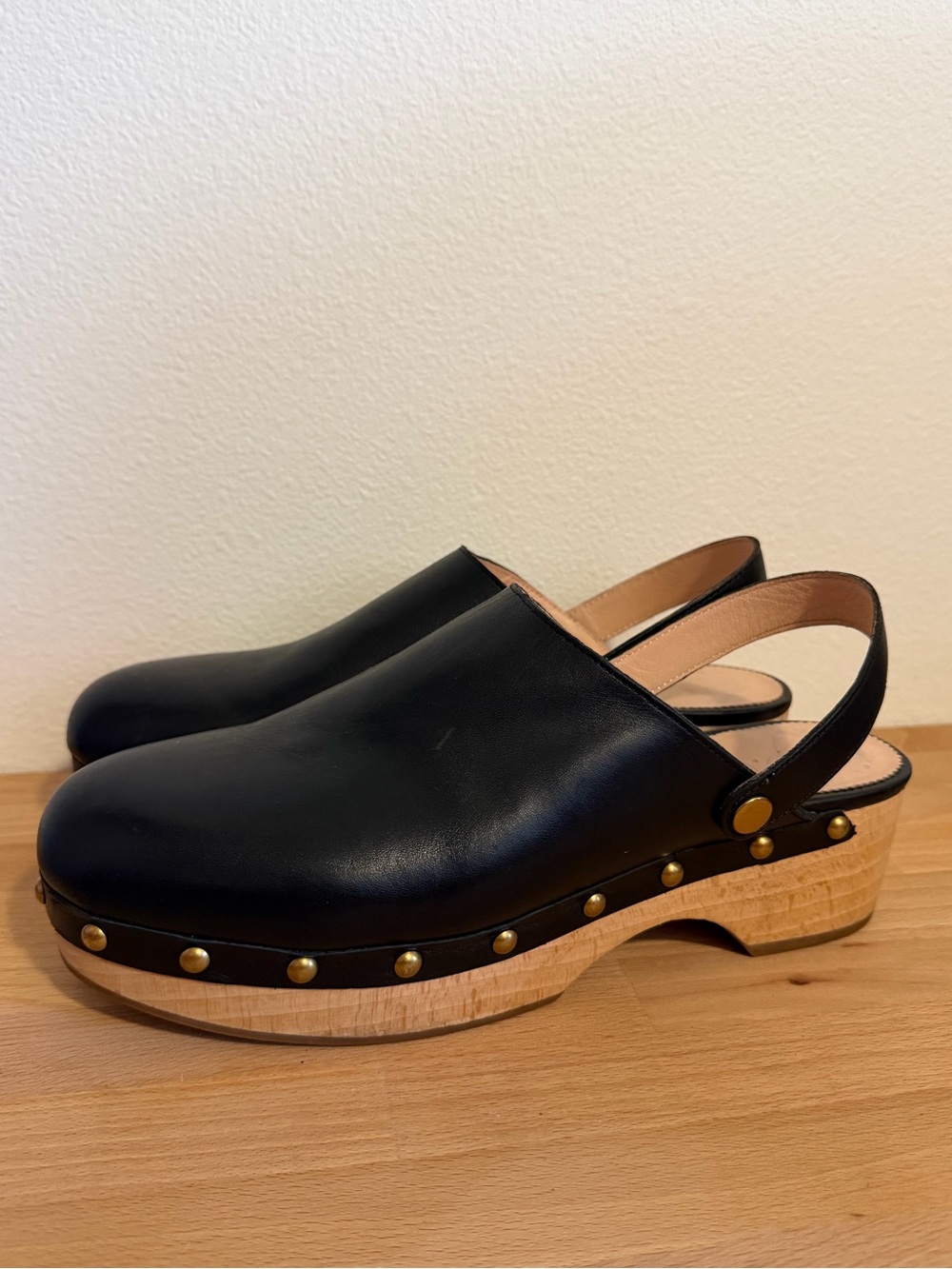 J.Crew Convertible Leather Clogs Black Wood Mule Swivel Strap Style BA188 Wm 10